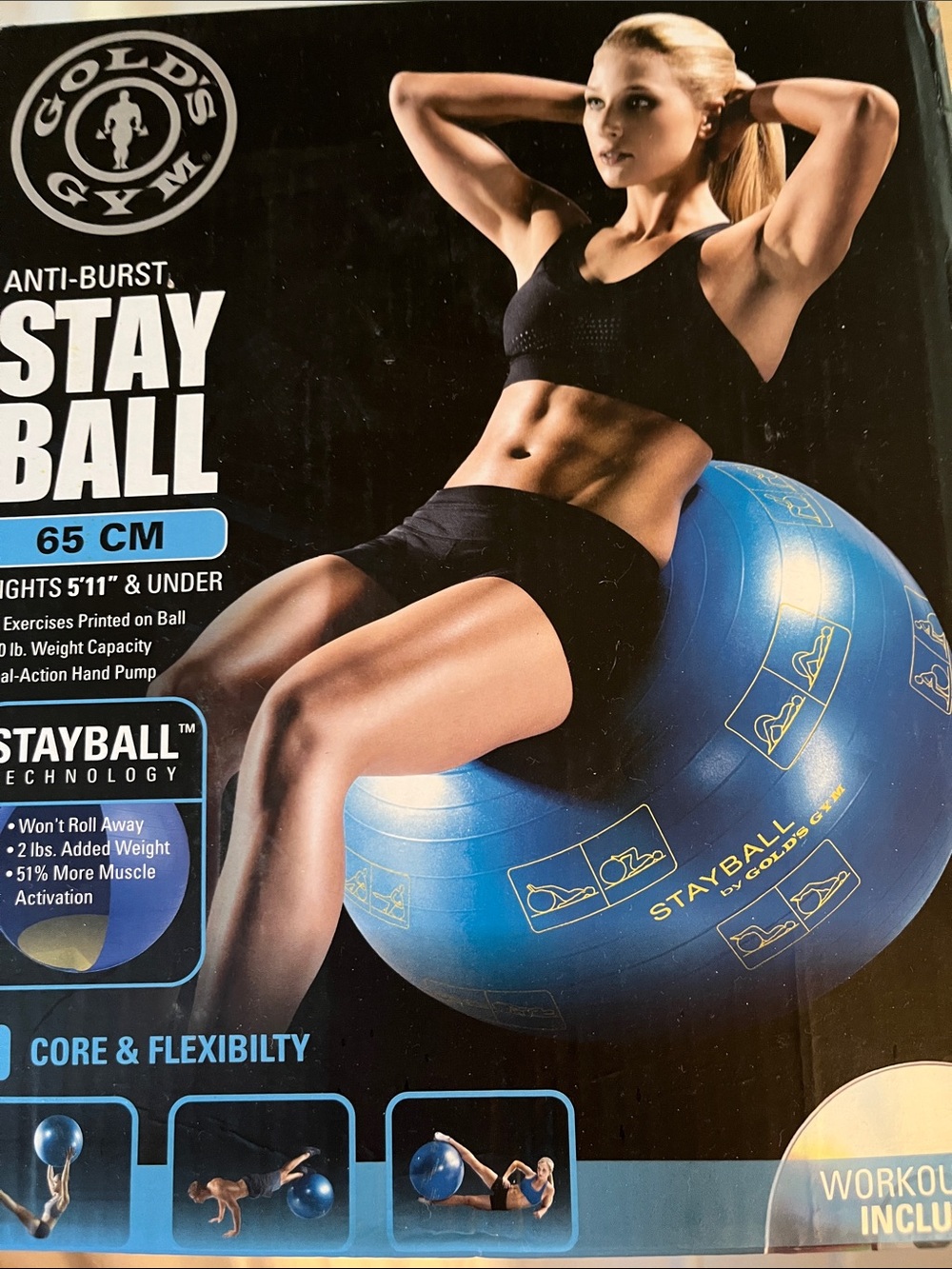 Gold's Gym Stayball Anti-Burst Exercise Ball - Blue (65 cm)